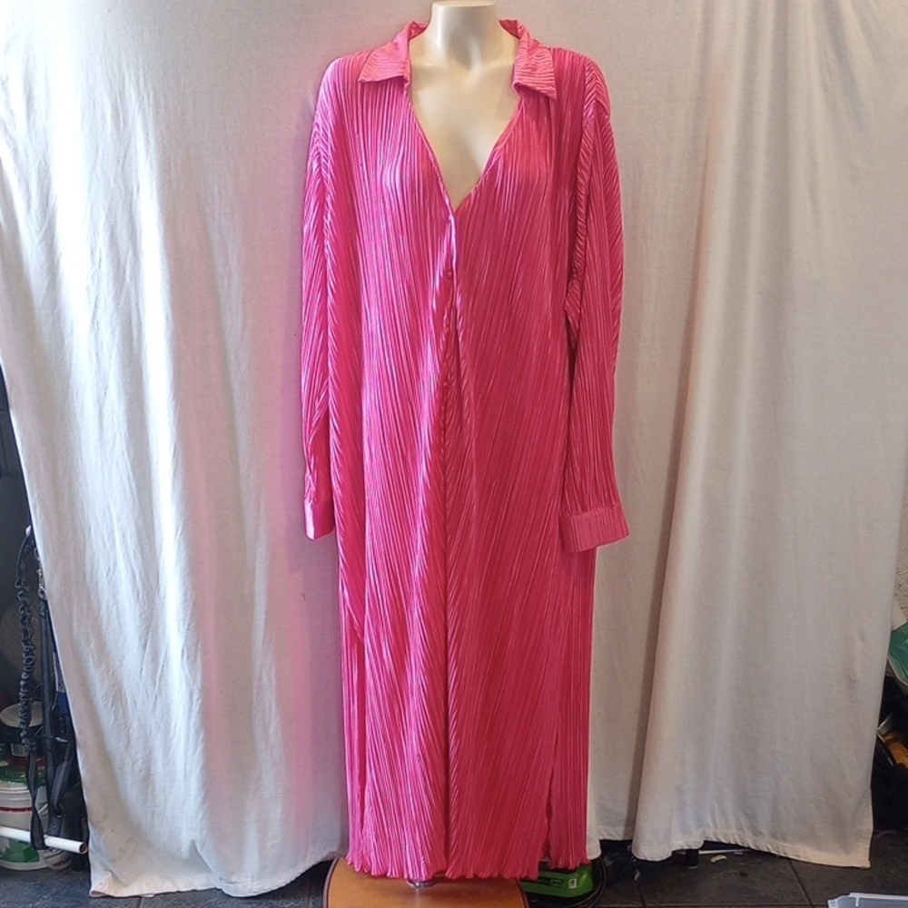 Showpo Vibrant Pink Textured Long Sleeve Dress, NWT Size 14
